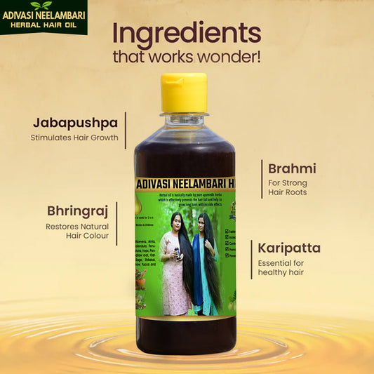 🔻500ML Adivasi Neelambari herbal hair oil( Long hair Growth hair and white hair 4 Month corse package )